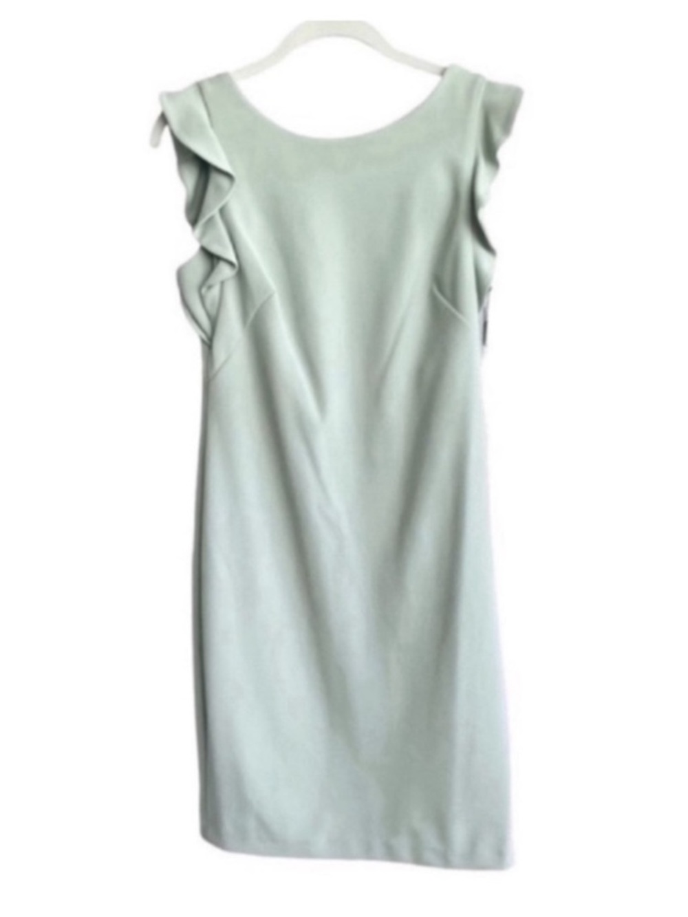 Calvin Klein Ruffle Shoulder Dress Square Back Crepe Jadeite Green Size 6